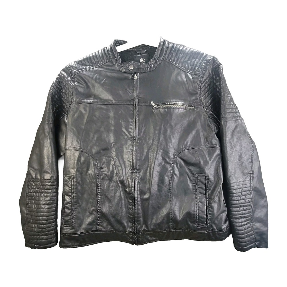 Rock & Republic‎ Motorcycle Jacket Black Leather Mens 2XL Faux Full Zip Biker